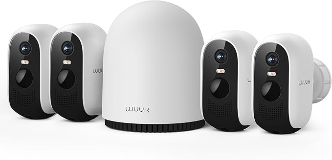WUUK Security Cameras Wireless Outdoor, Indoor Camera, Home Surveillance System, 2K, No Monthly Fee, Motion Alert, Night Vision, 2.4/5 GHz WiFi, Compatible with Alexa & Google, 4-Camera Kit