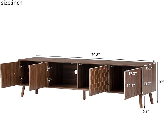 Virubi Mid-Century Modern TV Stand, Entertainment Center with 4 Doors Media Console for TVs up to 80 Inch, Television Stands with Cable Management for Living Room