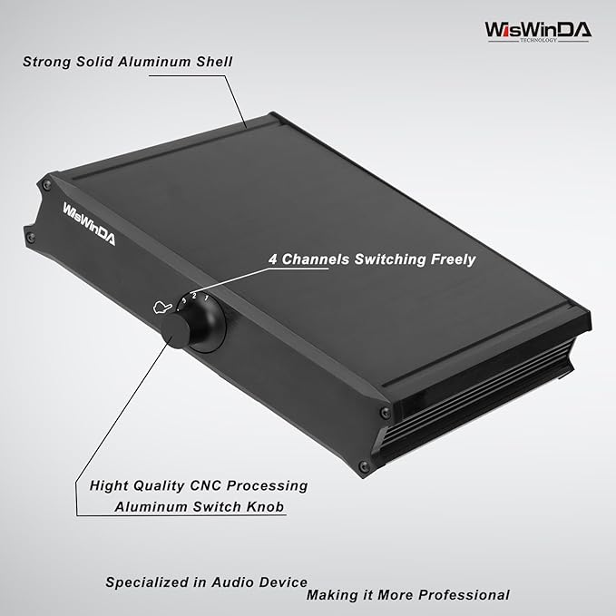 4-in 1-Out Pro RCA Audio Switch Box Audio Converter 4 Channels 1-in 4-Out HiFi Stereo Passive Audio Selector Switcher Box Aluminum Shell Quality RCA Connectors (4-IN-1-OUT)