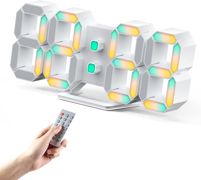 EDUP HOME 3D LED Neon Digital Desk Wall Alarm Clock RGB Night Light 7 Colors 9.7" with Remote Control for Bedroom/Living Room/Kitchen/Office, Adjustable Brightness,12/24 Hr, Time/Date/Temperature