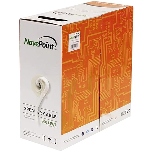 NavePoint 500ft in Wall Audio Speaker Cable Wire CL2 16/2 AWG Gauge 2 Conductor Bulk White