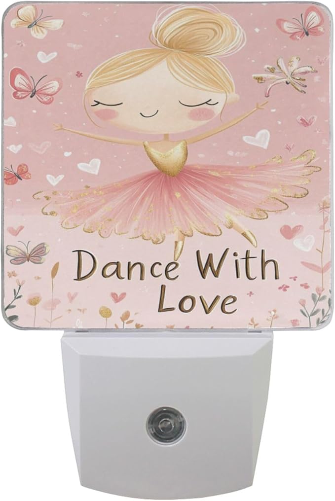 Pigsaly Led Night Light Ballerina Girl Gold Butterfly Night Light Plug in Wall Lamp Smart Dusk to Dawn Sensor Nightlight Led Lamp Energy Saving Lights Gift for Kids Room Bedroom Bathroom Hallway
