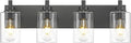 METWET 4-Light Bathroom Light Fixtures, Black Vanity Light with Cylinder Clear Glass Shade, Modern Vanity Lighting Fixtures Over Mirror, VL143-MB-4