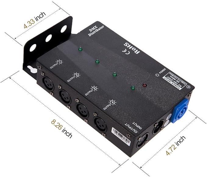MFL. 4-Way Isolated DMX Splitter Amplifier Distributor with 3-Pin Outputs