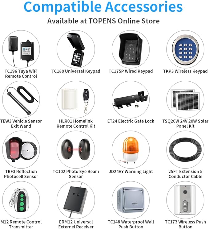 TOPENS A8132 Dual Swing Gate Opener Heavy Duty Automatic Gate Motor for Double Swing Gates Up to 18ft per Arm, Electric Driveway Gate Operator AC Powered with Remote Control Kit Solar Compatible