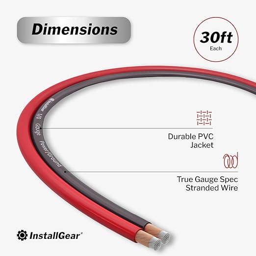 InstallGear 14 Gauge Speaker Wire - 30 Ft Copper Clad Aluminum Speaker Cable with Durable PVC Jacket - Red and Black Wire for Home Theater and Car Audio - Flexible Audio Cables