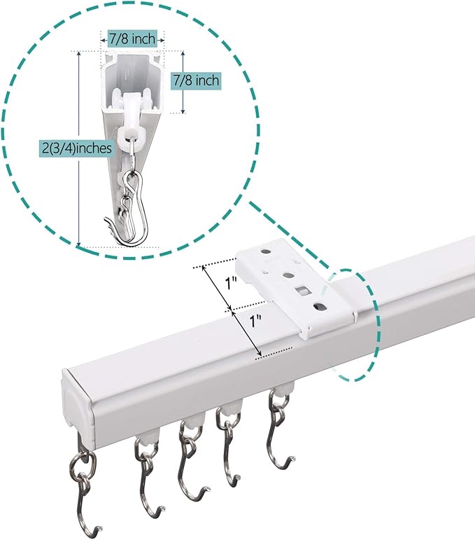 ChadMade Ceiling or Wall Mount Curtain Track Kit with Hooks, 3ft - 6ft Adjustable Length Drape Rail Set For Living Room Bedroom, Single Window Rods Work with Grommet and Pinch Pleated Curtain