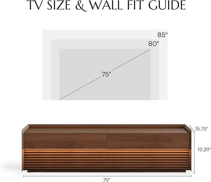 POVISON Fully-Assembled Mid Century Modern TV Stand, 78.74" Wood Media Console with Adjustable LED Light, Entertainment Center with Storage for Living Room