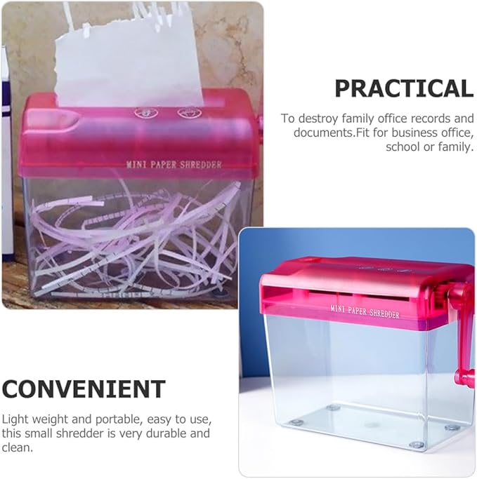 Healeved Manual Paper Shredder Desktop Small Wear-Resistant Hand Crank Shredder for Home and Office Use with Function and Red Housing