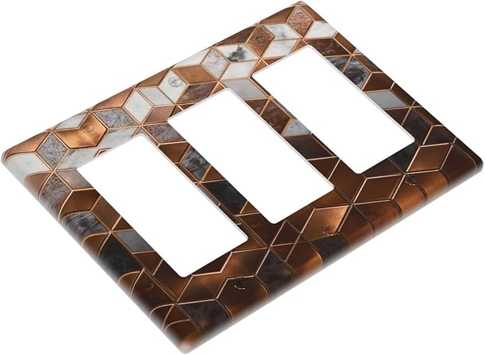 Bvtewkhz Brown Abstract Luxury Modern Geometric Cubic Marble 3 Gang Triple Rocker Decorative Light Switch Covers Electrical Faceplate Switch Plates for Bathroom Kitchen Home