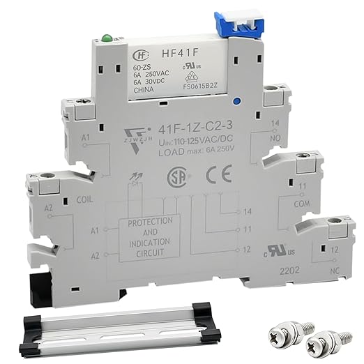 Electromagnetic Relay 60V DC/AC SPDT Converting 110V Through Socket 6A with LED Indicator, Socket Base, DIN Rail, Ultra Thin 6.2mm, UL/CE/VDE Certification