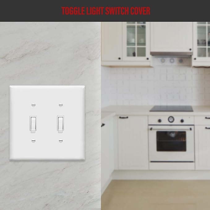 ENERLITES Toggle Switch Wall Plate, 2-Gang 4.88" x 4.92", Mid-Size, UL Listed, 8812M-W-10PCS, White (10 Pack)
