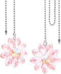 LEFERS Ceiling Fan Pull Chain, 2 Pieces 1.8" Crystal Glass Flower Pendants with 24" Ceiling Fan Chain Extender and Connector (Pink)