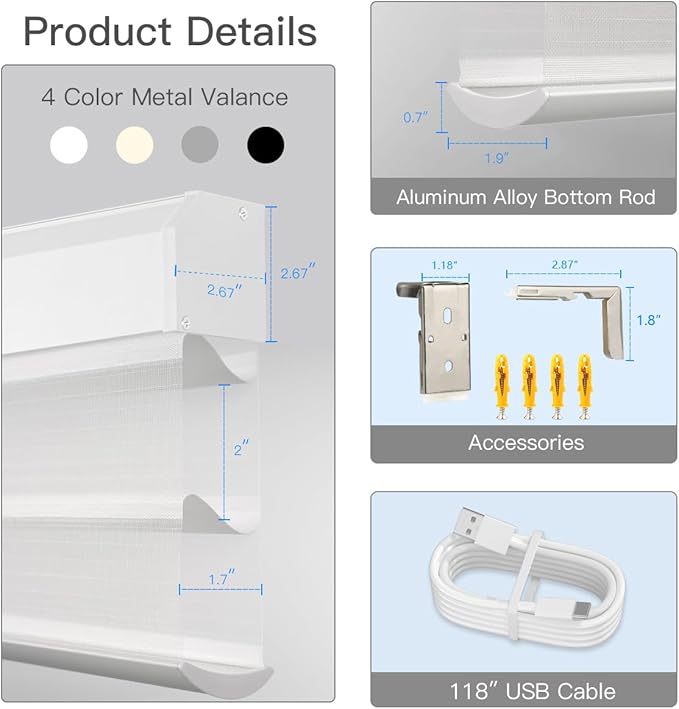 Tokblind Motorized Sheer Shade with Remote Control, Light Filtering Electric Roller Blinds Compatible with Alexa via Hub, Rechargeable Smart Window Shade Custom Size (Light Filtering White)
