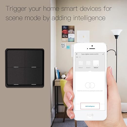ZigBee Wireless Remote Control Smart Switch Wall Panel Transmitter,Requires MoesGo zigbee Hub,Smart Life/Tuya APP Remote Control, Wireless Button for Smart Home Devices and Scenes Black