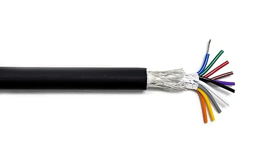 KWANGIL 10C 22AWG AMSB Shielded Cable Wire (UL2464) - Highly Flexible Str TC, PVC Ins, OS+TC BRD, PVC JKT for CNC Machine, Stepper Motor, VFD Spindle (Matte Black 100FT)