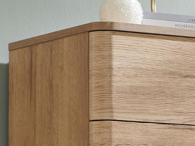 JXQTLINGMU 9 Drawer Dresser for Bedroom, 52" Wide Modern Wood Dressers with Push-to-Open Drawers for Closet Storage, Chest of Drawers TV Stand for Living Room & Hallway, Curved Profile, Natural