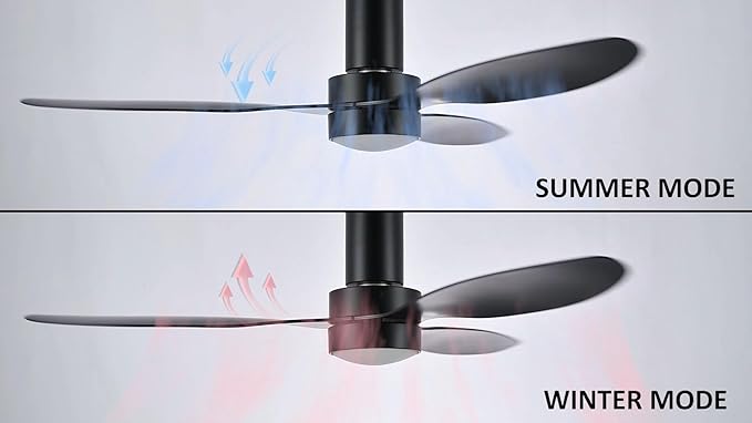 SMAAIR Ceiling Fan with Light and Remote Control 52 Inch, Flush Mount Ceiling Fans with Lights, Reversible, Noiseless DC Motors, Dimmable, Indoor Ceiling Fan for Bedroom, Living Room, Black