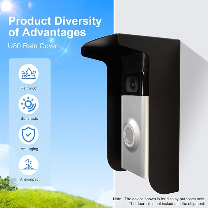 Dgyezhao Outdoor Black Doorbell Rain Anti-Glare Cover, Steel Weather-Blocking Camera Cover Glare Sun Shade Protection for Most Video Doorbells(Inward fold)