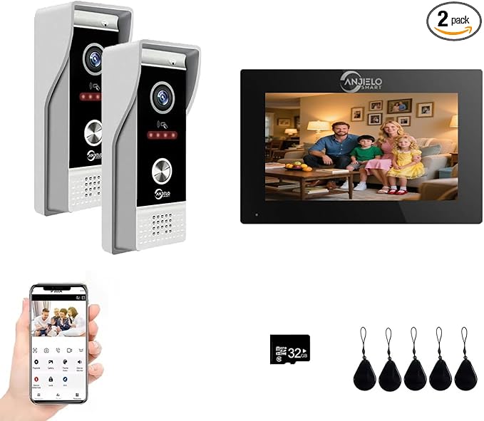 Video Doorbell Intercom System,7 Inches Touch Screen Video Doorbell Door Phone System,Support Remote Unlock, Dual-Way Intercom,Night Vision for Villa House Office Apartment (2-Camera + 1-Monitor)