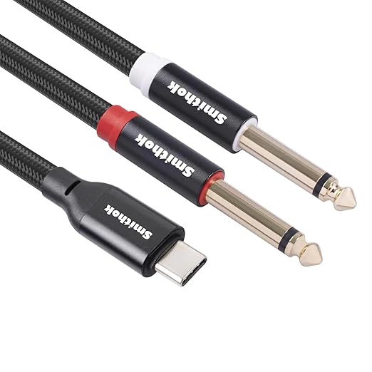 Smithok USB C to Dual 6.35mm 1/4 inch Stereo Splitter Y Cable, USB Type C to Dual 6.35mm 1/4 inch TS Audio Cord for iPhone 15 Series,Smartphone,Tablet,Laptop, Amplifier, Speaker(3.3 ft/1m)