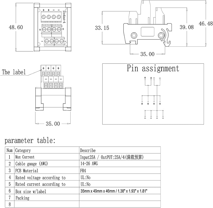 ANMBEST 2 in 4 Out Terminal Blocks Module, DIN Rail and Panel Mounting Power Distribution Breakout Board for PLC Power Amplifier