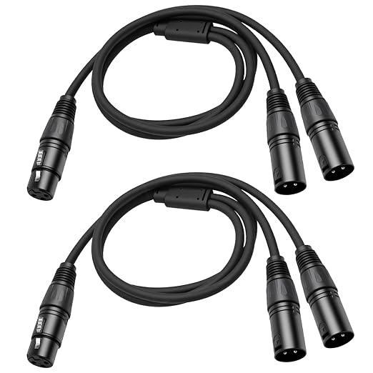 2 Pack XLR Splitter Cable,1 Female to 2 Male,5 FT Stereo Mic to L&R Audio Y-Splitter Cable