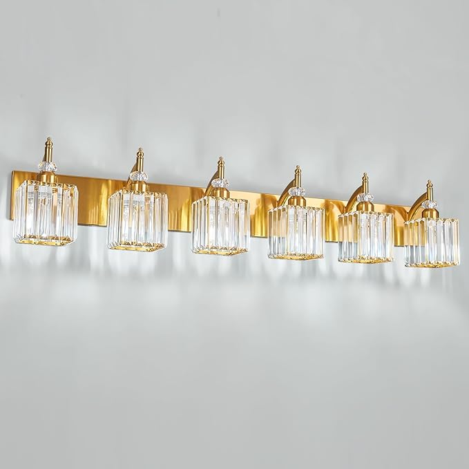 BBLLWJ Crystal Vanity Lights - Gold 6 Light Modern Bathroom Vanity Light Fixtures Over Mirror