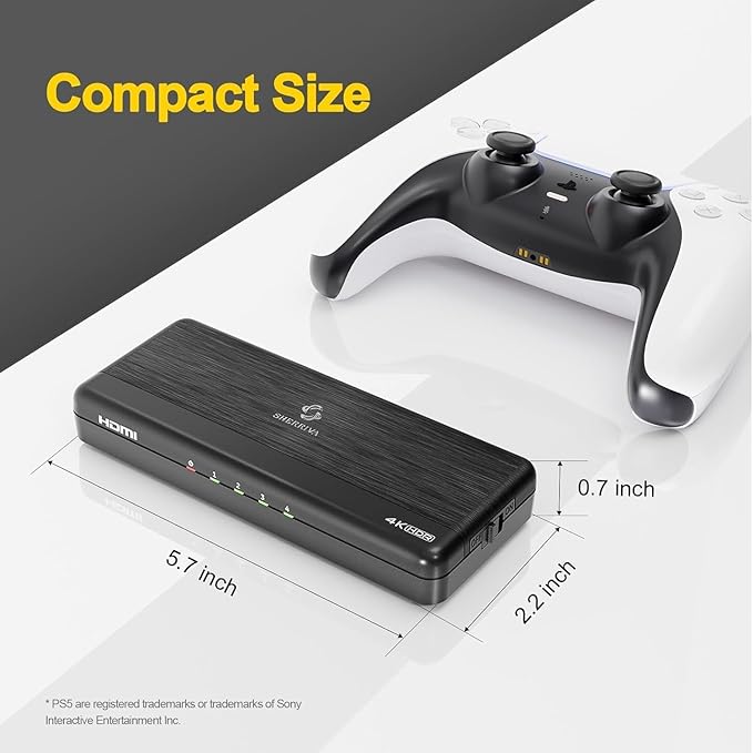 SHERRIVA 4K HDMI Splitter 1 in 4 Out – 4K@60Hz, 1080p@240Hz, Auto Downscaling, HDR, HDCP 2.3, 18Gbps, EDID, Duplicate/Mirror 4K Screens, Compatible with TV, Multiple Monitors
