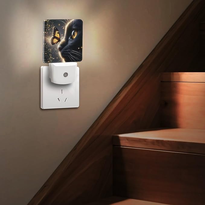YKJAHSD Cat Butterfly Night Light, Plug into Wall Decor Nightlights for Bedroom, Bathroom, Hallway, Kitchen, with Dusk to Dawn Light Auto Sensors LED Night Lights for Boys Girls Women Men Room Gifts