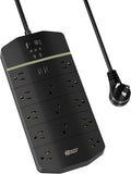 Power Strip,SUPERDANNY 5000 Joules Surge Protector with 13 AC Outlets 2 USB-A & 2 USB-C PD 20W Fast Charging Heavy Duty 14AWG/3C Industrial Grade 15ft Extension Cord for Workbench Home Office Black