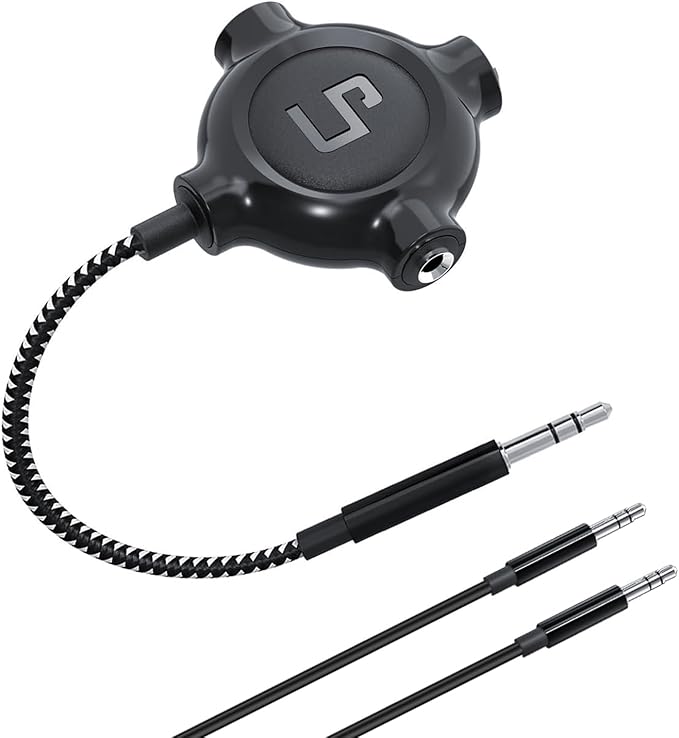 LP Headphone Splitter, Nylon-Braided 3.5mm Audio Stereo Splitter, Male to 3 Female Ports for MacBook, Mac, iPad, iPhone(≤6), iPod, Tablet, Laptop, PC, Earphone, Kindle, MP3 Player, Speaker & More