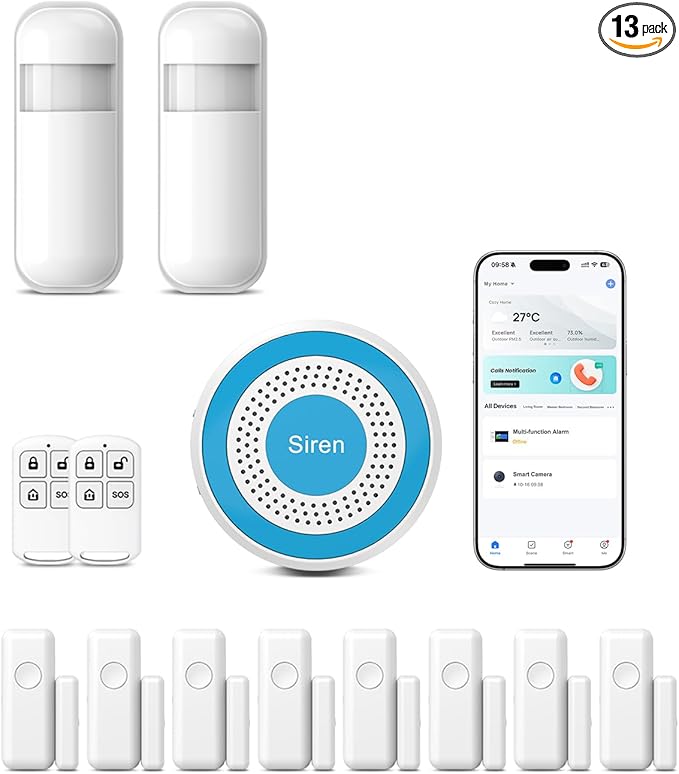 PGST Alarm System for Home Security,2025 Wireless Security Systems for House with Instant App Alerts,13Pcs with Door/Motion Sensors,Remote,Compatible with Alexa for Villa,Apartment,Kids Safety,Office