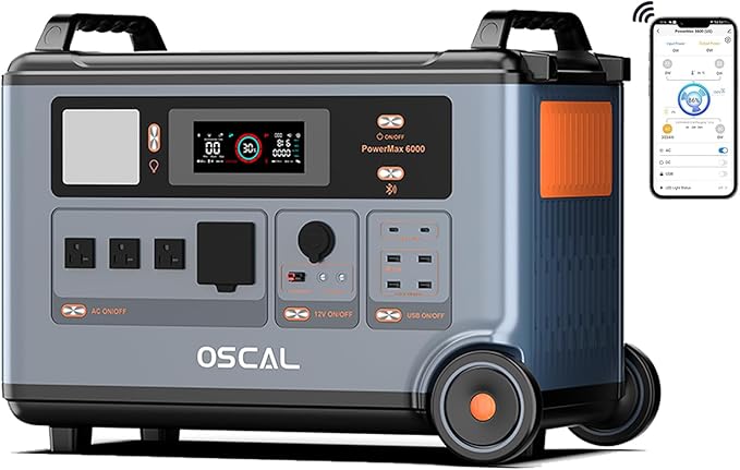 Oscal PowerMax 6000 Portable Power Station 3600Wh LiFePO4 Batteries, 6000W Output (9000W Peak), 5ms UPS, Solar Generator for Home, RVs, Emergencies, Power Outages