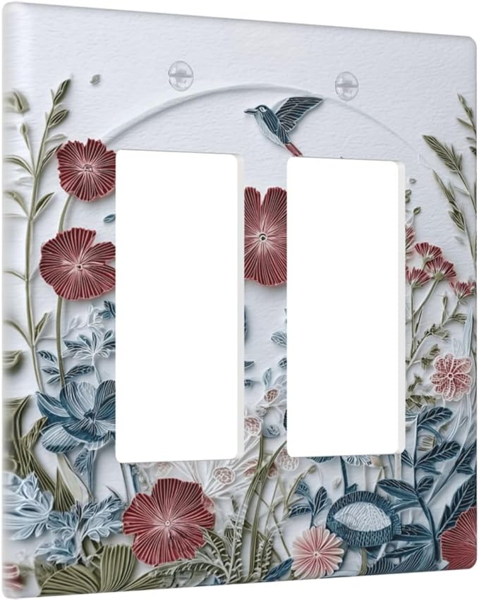 Bvtewkhz Wildflowers Flowers Floral Plants 2 Gang Double Rocker Wall Plate Cover Decorative Light Switch Covers Electrical Faceplate Switch Plates for Bathroom Kitchen Home