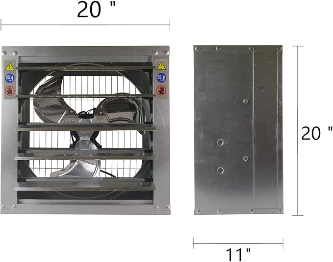 GRELWT 20" Wall Mounted Exhaust Fan - Ventilation Fans - Automatic Shutter - Vent Fan For Home Attic, Shed, or Garage Ventilation, 3869 CFM, 5158 SQF Coverage Area