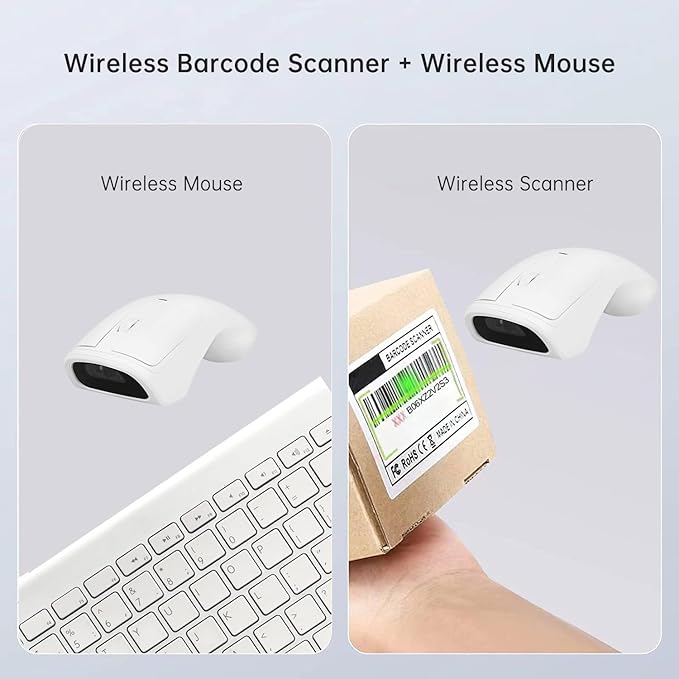 THARO New Wireless Mouse Barcode Scanner, 2-in-1 Design 2D Handheld Barcode Scanner with Wireless Mouse Functions for POS System,Store,Supermarket, Warehouse.(Black)