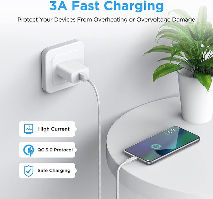 etguuds USB A to USB C Cable 6.6ft, 2-Pack, 3A Fast Charging Type C Charger Cord for iPhone 17 16 15 Pro Max 16e 17 Air, Samsung Galaxy S25 S24 S23 S22 S21 S20 A17 A16 A56 A55 Flip Fold, White