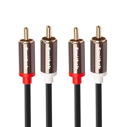 Smithok RCA Cables 2 Pack[Hi-Fi Sound, PVC Jacket, Shielded], 2-Male to 2-Male RCA Audio Stereo Subwoofer Cable Auxiliary Cord for Home Theater,Amplifiers,HDTV,Hi-Fi Systems,Speakers… (10Ft/3m)