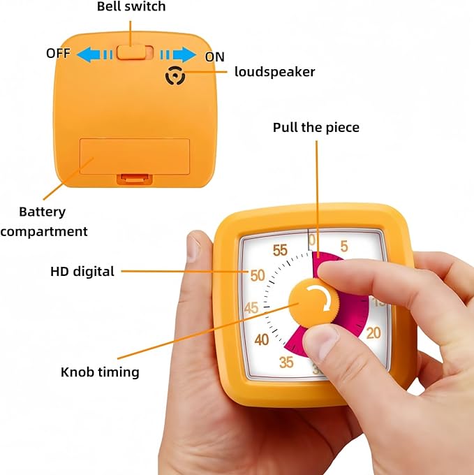 60 Minute Visual Timer for Kids and Adults, Non-Ticking 5.5 Inch Large Visual Countdown Timers for Classroom Desk, Kitchen Timer for Meeting, Working, Home and Cooking (Pink)