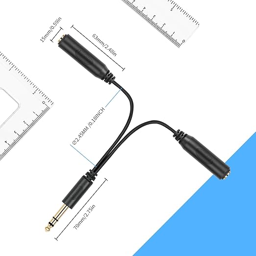 SiYear 6.35mm 1/4 inch Male Plug Stereo to 2 Dual 1/4 "TRS Female Jack Connector Audio Speaker Cable, Y Splitter Adapter Cable (20CM / 8Inch)