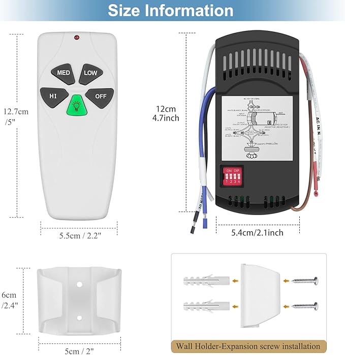 Universal Ceiling Fan Remote Control Kit Dimmable, Replacement for Harbor Breeze Hunter Hampton Bay Litex Kichler Allen + Roth Westinghouse Honeywell Ceiling Fans FAN-28R KUJCE9103 CHQ8BT7030T