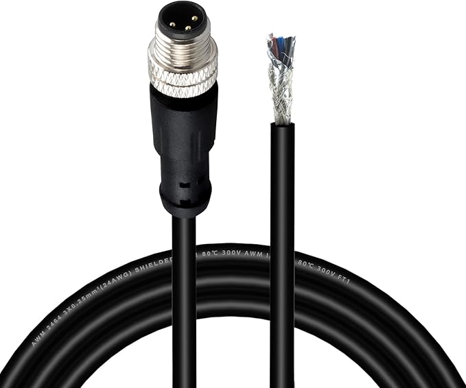 Lonlonty M8 3 Pin Male Socket Panel Aviation Wire,8mm Industrial Circular Sensor Connector Cable Shielded,Outdoor Waterproof IP67 A Coding 6.5Ft/2M