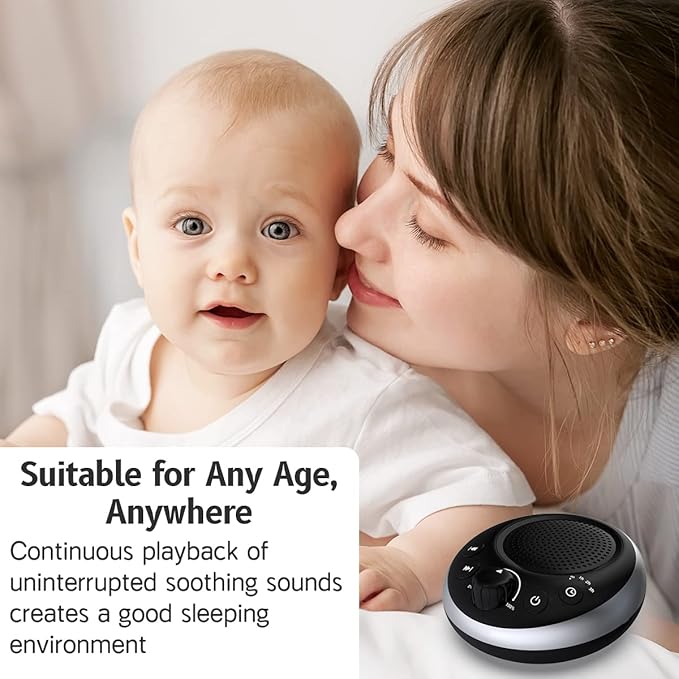 Rechargeable Portable Brown Noise Machine 2000mAH Large Battery Sound White Noise Machine 30 Soothing Sounds for Baby Kids Adults Sleep Machine Auto-Off Timer for Travel Camping and Home