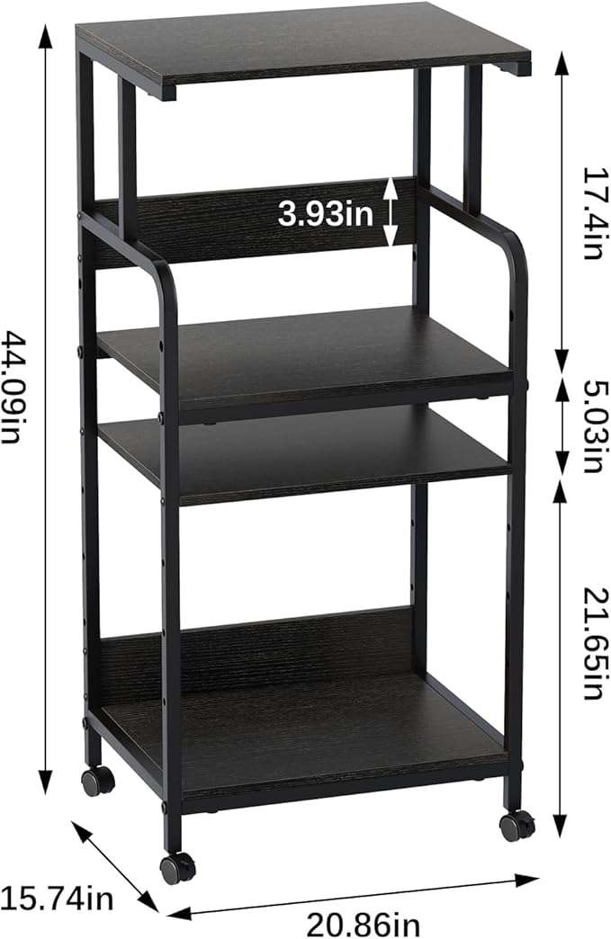 Arbuxzuy 4 Tier Stand with Storage Shelf, Tall Mobile Printer Table for Home Office, Adjustable Stands for Heat Press Scanner Fax (Black)