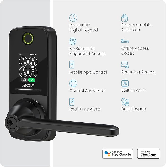 Lockly Smart Lock Secure Pro (2026 Latest Version),Fingerprint Door Lock, Keyless Entry, Built-in Wi-Fi Latch, PIN Genie Keypad (Black)
