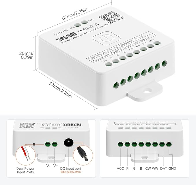 BTF-LIGHTING SP630E Bluetooth Controllers 4 Zones 2.4GHz RF RB3 Remote Kit Support FCOB COB SMD PWM or SPI RGB RGBW LED Strip WS2811 WS2812B WS2814 WS2815 SK6812 IC etc DC5V DC12V DC24V
