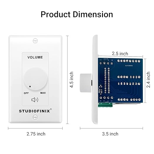 STUDIOFINIX 100W in Wall Volume Control Knob Matching Impedance - Home Audio Smart Speaker Stereo Controller Switch for Home Theater Indoor/Outdoor Remote Speakers