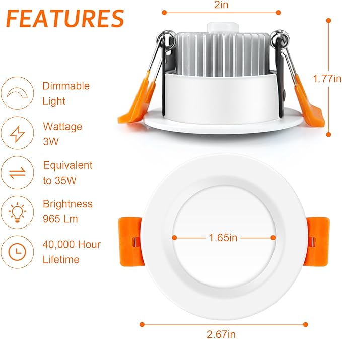 inShareplus 2 Inch LED Recessed Lighting, Downlight Dimmable 3W (35W Equivalent), 3000K Warm White, CRI80, Recessed Light Fixtures with LED Driver (1 Pack)