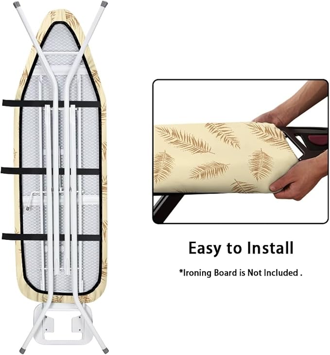ZCFYGDX Ironing Board Covers,Elastic Edge 3 Bottom Nylon Buckle Straps, Stain Resistant & Resistant Scorch, Easy to Installation Fasteners Minimalist Palm Leaf Print Decor Size-L 17 x 49